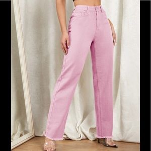 High Waist Raw Hem Straight Leg Jeans